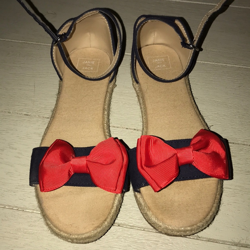 Navy blue with red bow sandals